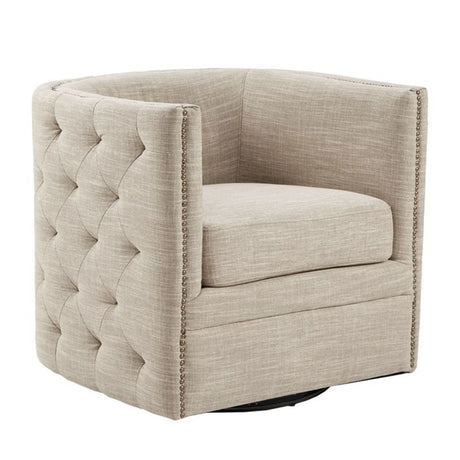 Swivel Chair With Tufted Barrel Design And Nailhead Accents - Furniture Home Direct