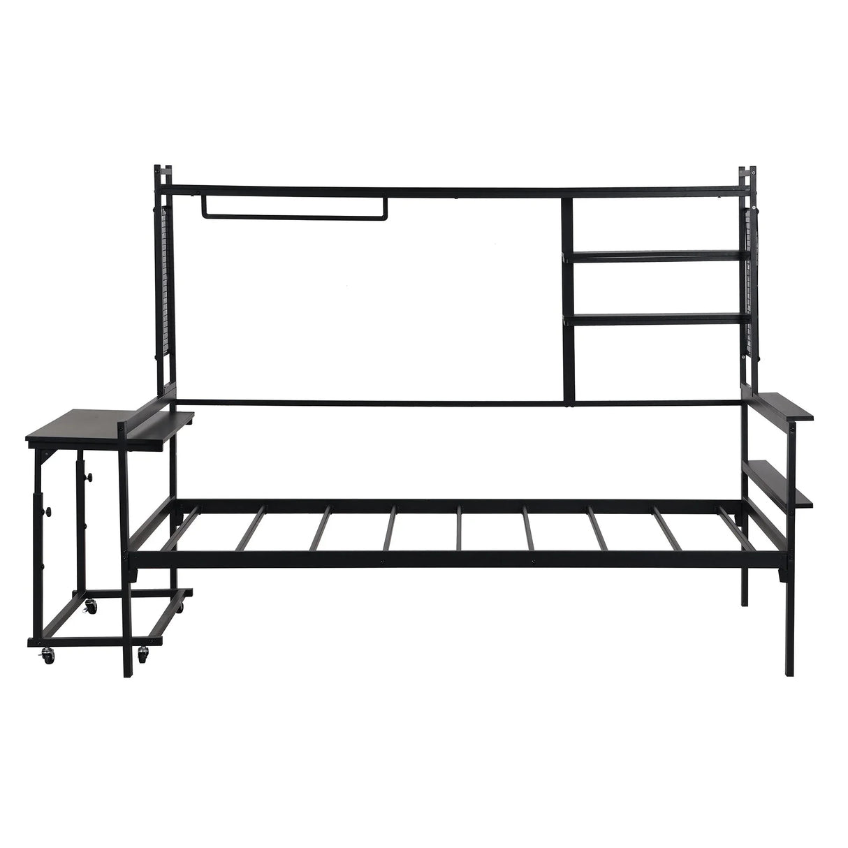 Daybed With Movable Desk, Grid, Shelves And Clothes Hanger - Furniture Home Direct