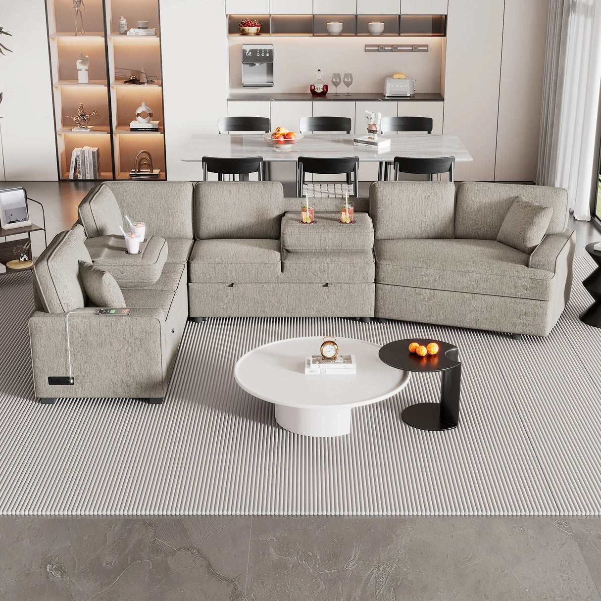 L-Shaped Sofa Sectional Sofa Couch Pull-Out Sofa Bed With Charging Devices And Cup Holders For Living Room - Furniture Home Direct