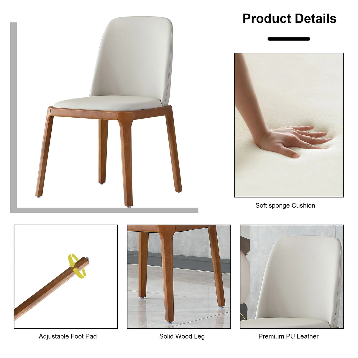 Modern Dining Chairs, Wooden Legs (Set of 2) - Gray - Furniture Home Direct