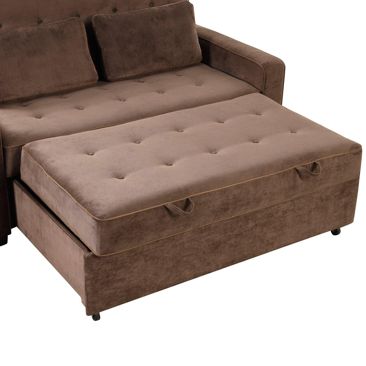 66.5" Upholstered Loveseat With Pull Out Bed, Two Throw Pillows, Dual USB Charging Port and Adjustable Backrest - Brown - Furniture Home Direct