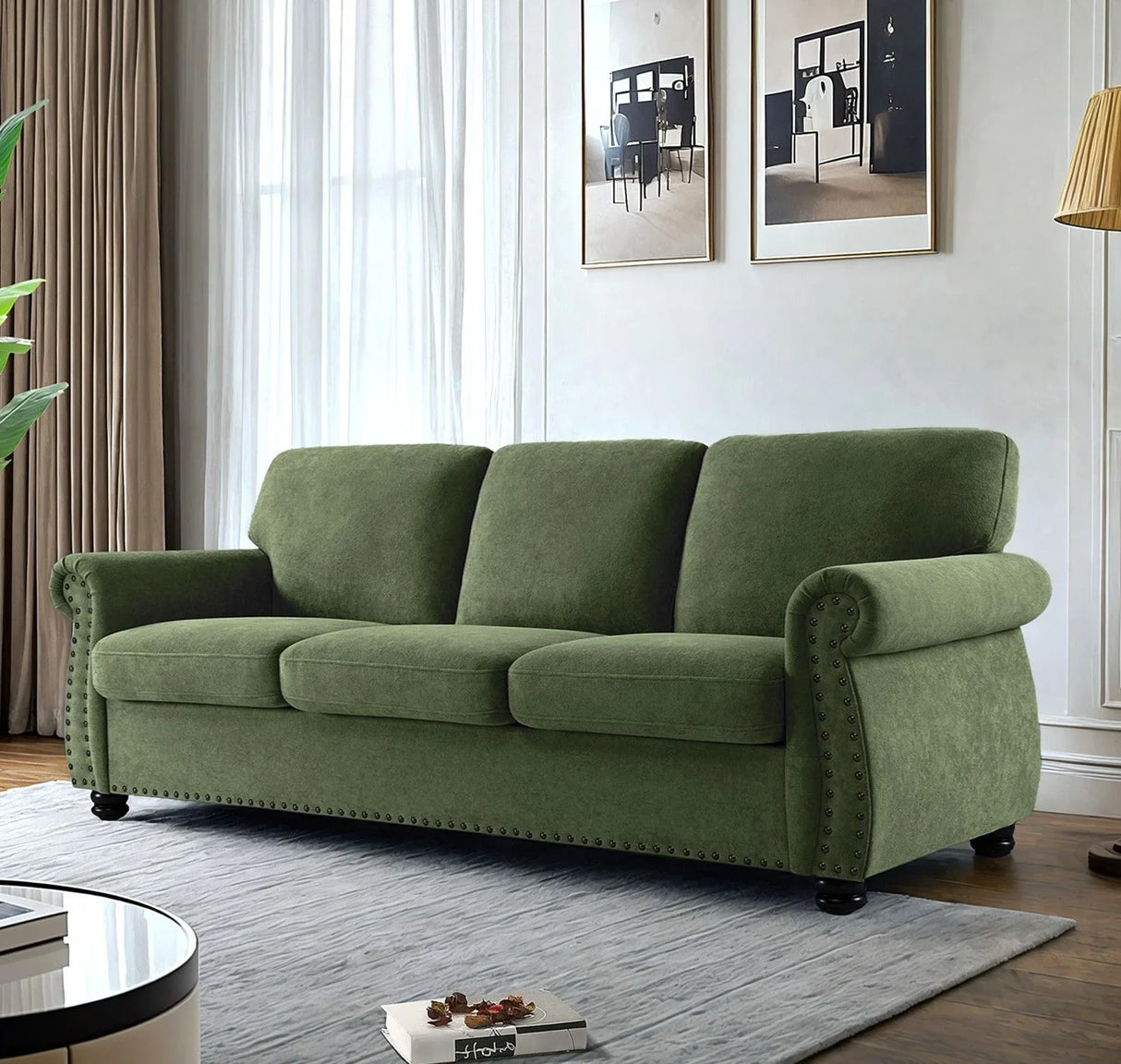 Soft Sofa, Upholstered 3 Seater Couch With High Density Foam, Loose Back Cushions And Turned Legs - Furniture Home Direct