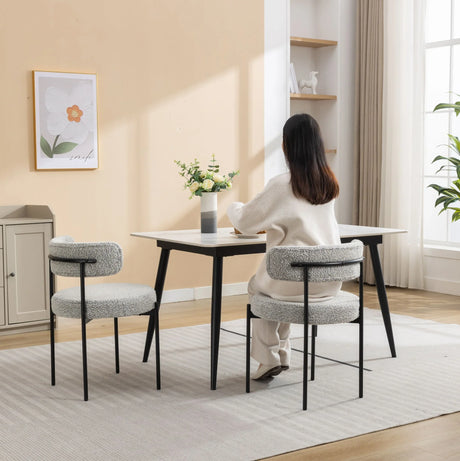 Burbank - Modern Round Boucle Dining Chairs (Set of 2) - Black / White - Furniture Home Direct
