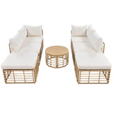 7 Piece Outdoor Patio All-Weather Rattan Sectional Sofa Set With Thick Cushions And Pillows - Beige - Furniture Home Direct