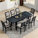 Topmax - Rustic Extendable Dining Table Set With Removable Leaf, 6 Upholstered Armless Dining Chairs And 2 Padded Arm Chairs, 9 Pieces - Furniture Home Direct