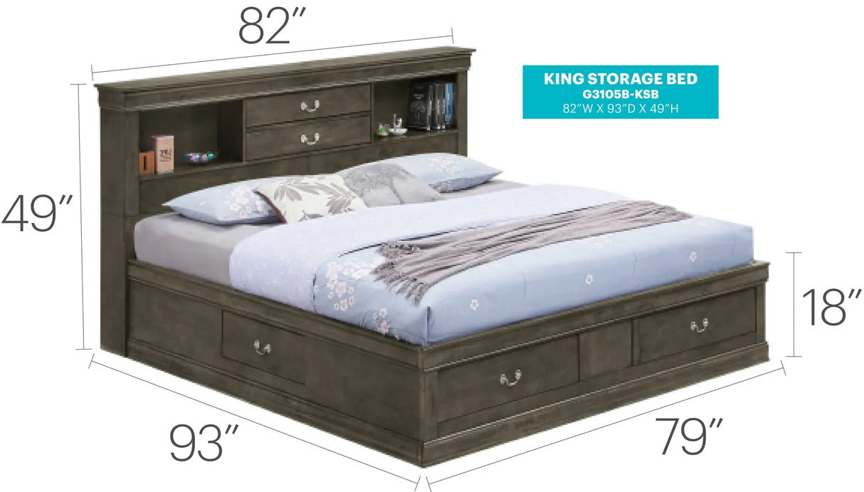 Louis Phillipe - Bookcase Storage Bed - Furniture Home Direct
