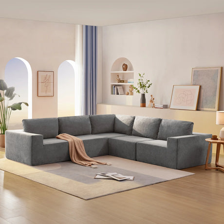 L Shaped Modular Sectional Sofa With Wide Seats Gray - Furniture Home Direct