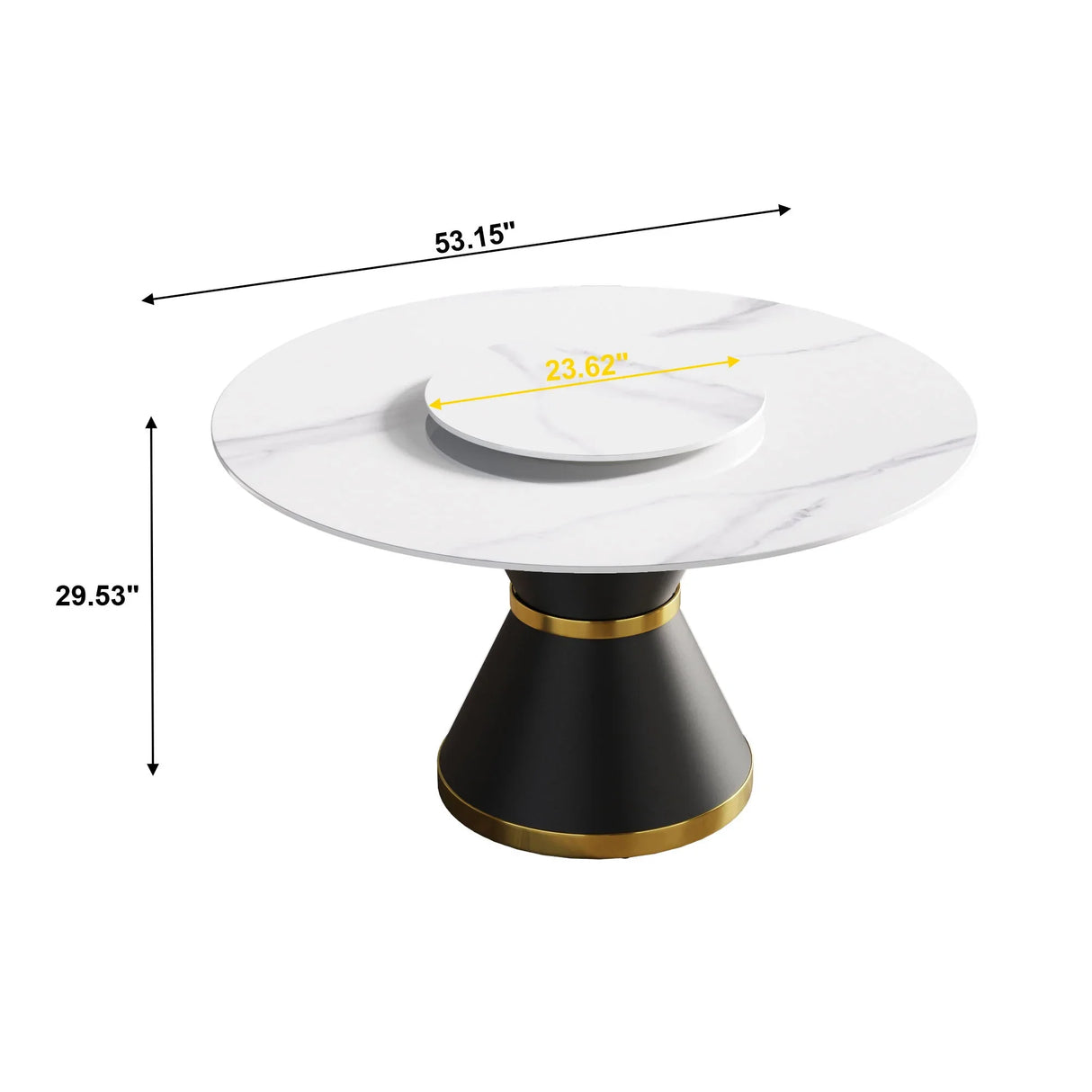 53" Modern Artificial Stone Round Carbon Steel Base Dining Table, Can Accommodate 6 People, Artificial Stone Turntable - White / Black - Furniture Home Direct
