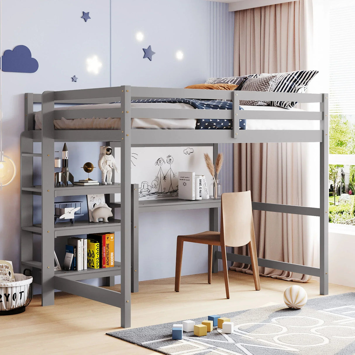 Loft Bed With Shelves, Desk And Writing Board - Furniture Home Direct