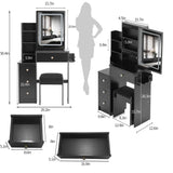Vanity Desk With Cushioned Stool Lighted Mirror Black - Furniture Home Direct