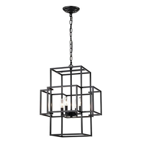 4 Light Metal Lantern Tiered Pendant Hanging Light Fixtures, Industrial Farmhouse Adjustable Height Chandeliers For Dining Room Hallway Foyer Entryway (E12 Bulbs Not Included) - Furniture Home Direct