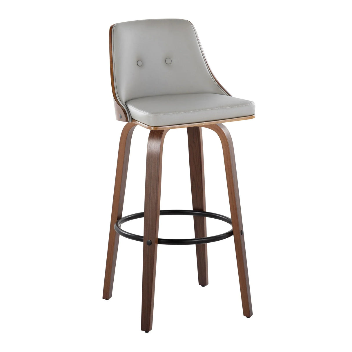 Gianna - Mid-Century Modern Fixed Height Barstool & Swivel With Round Footrest (Set of 2) - Walnut / Light Gray - Furniture Home Direct