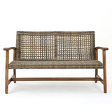 Outdoor Rattan Loveseat With Wooden Legs - Brown