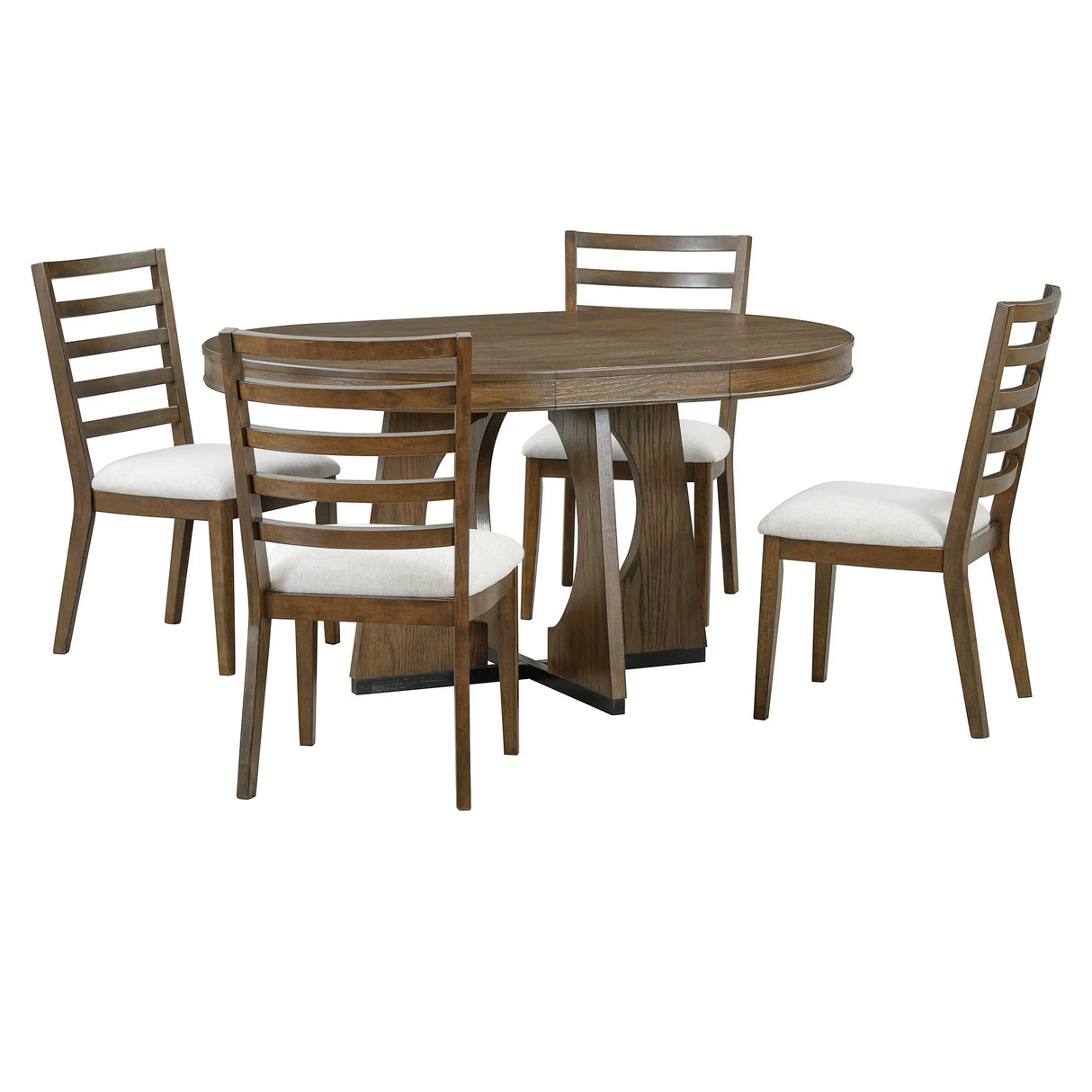 Dining Set Round Table With Four Upholstered Chairs Walnut - Furniture Home Direct