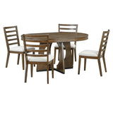 Dining Set Round Table With Four Upholstered Chairs Walnut - Furniture Home Direct