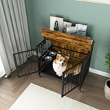 Modern Kennel Dogs Room Up To 60 Lb, Dog Crate Furniture With Multi-Purpose Rremovable Ttray, Double-Door Dog House, Lift Panel, 360 Degree Rotation, 3 Height Adjustable Feeding Bowls - Furniture Home Direct