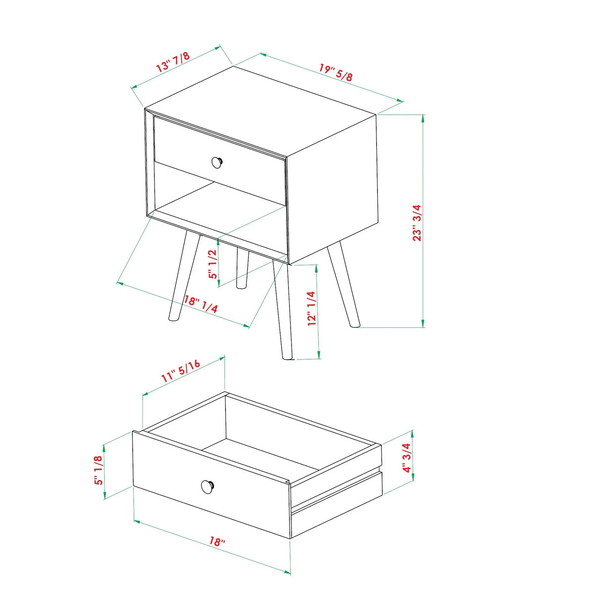 Mid-Century Modern Single Drawer Solid Wood Nightstand - Furniture Home Direct