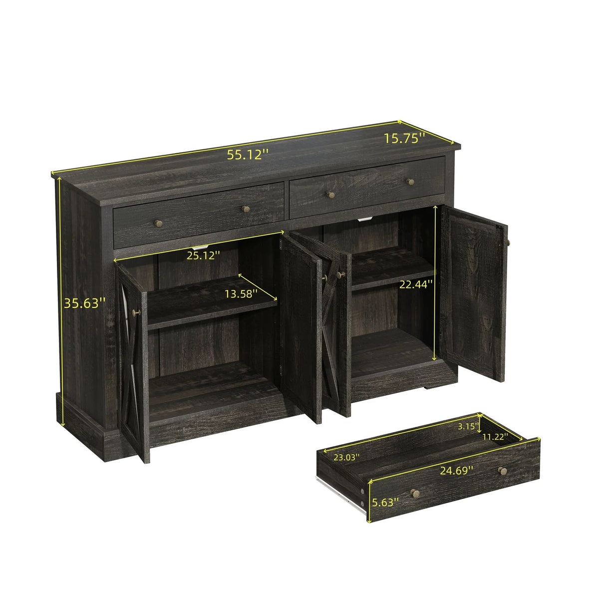 Vintage Sideboard With 2 Drawers And Four Doors For Living Room - Furniture Home Direct