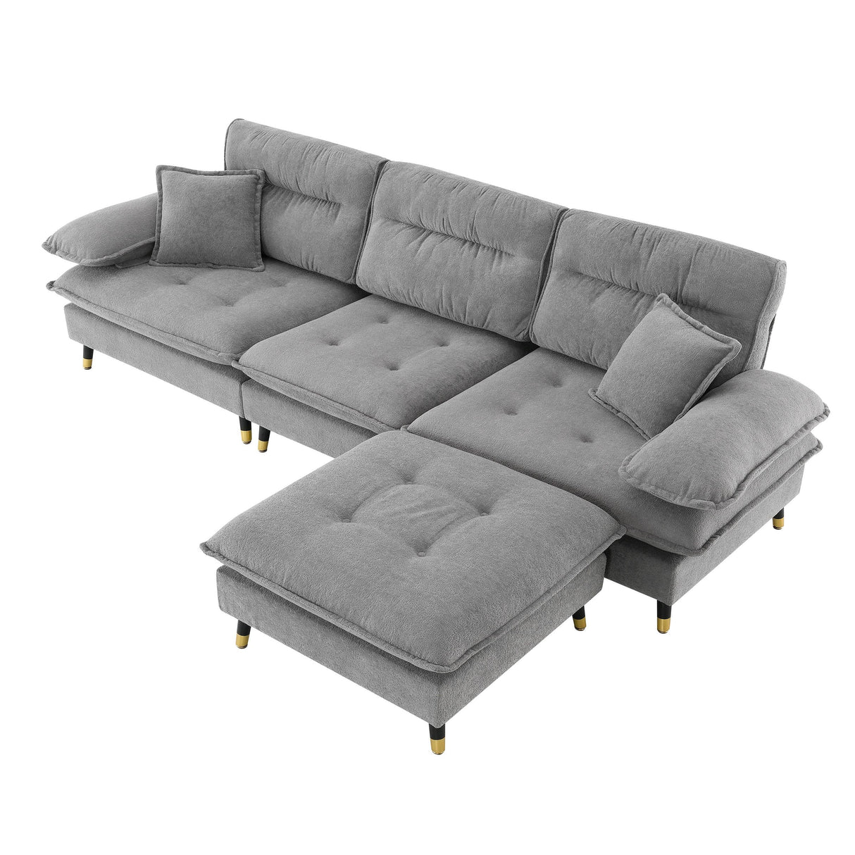 Sectional Sofa Cloud Chenille L Shape With Ottoman Gray - Furniture Home Direct