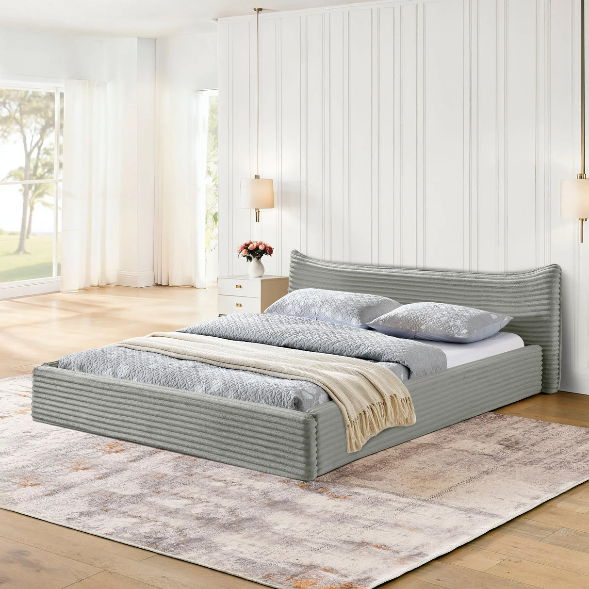 Modern Upholstered Bed Frame With Curved Headboard - Furniture Home Direct