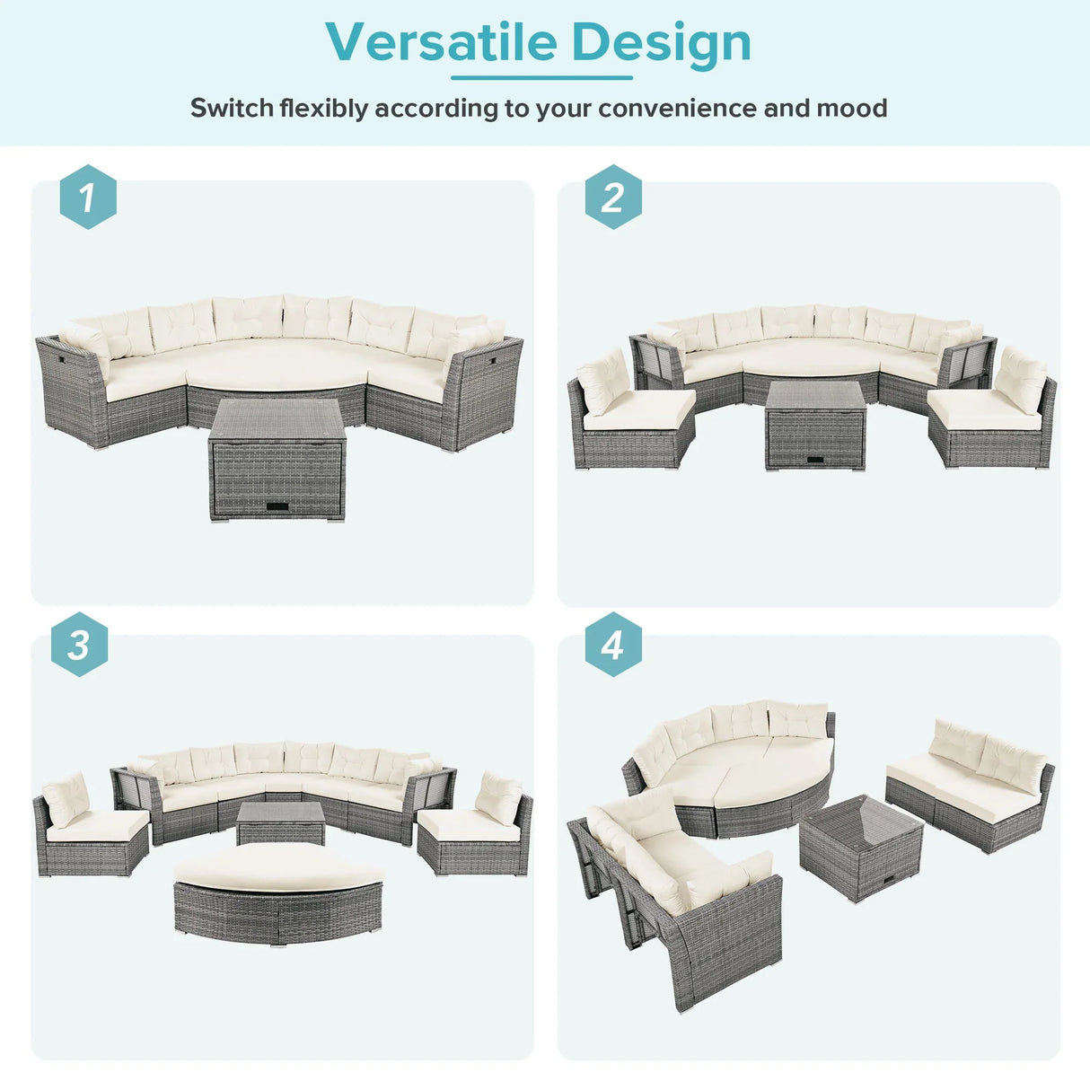 Patio Furniture Set Outdoor Daybed Rattan Sectional With Cushions And Center Table - Furniture Home Direct