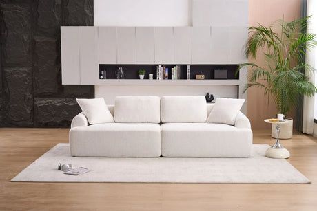 Compression Sofa: 4 Seater Combined Sofa, Crochet Yarn Fabric, Full Sponge Compression Sofa, Combined Sofa With 4 Pillows For Home Living / Home Furniture / Apartment - Beige - Furniture Home Direct