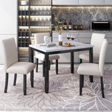 5 Piece Dining Set Table With 4 Thicken Cushion Dining Chairs - White / Beige / Black - Furniture Home Direct