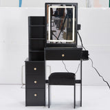 Vanity Desk With Cushioned Stool Lighted Mirror Black - Furniture Home Direct