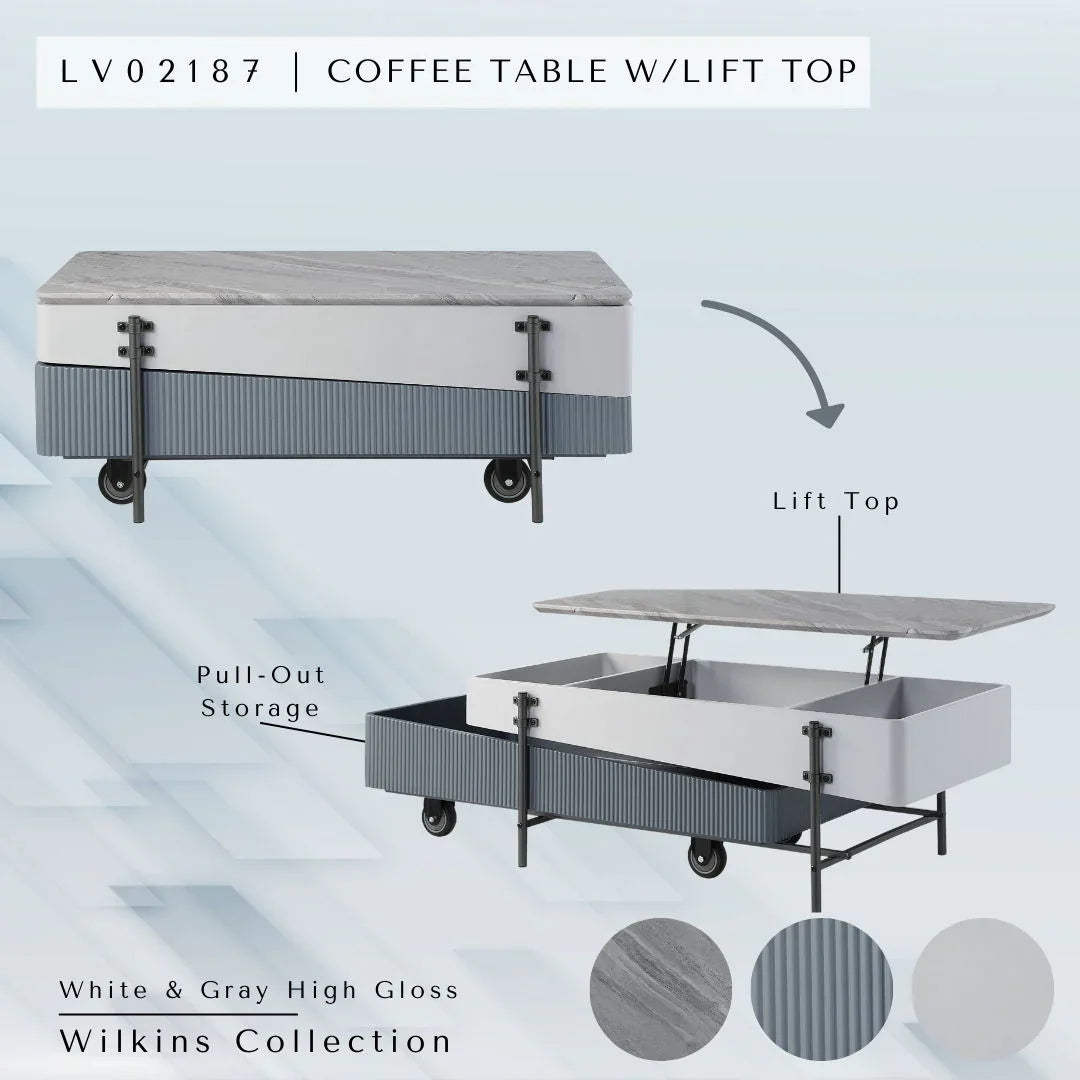 Wilkins - High Gloss Coffee Table With Lift Top - Gray / White - Furniture Home Direct