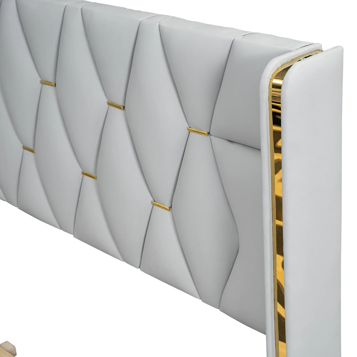 Full Size Upholstered Platform Bed Metal Strips Off White - Furniture Home Direct