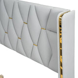 Full Size Upholstered Platform Bed Metal Strips Off White - Furniture Home Direct