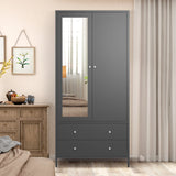 Wardrobe With Mirror Door And Two Drawers Charcoal Gray - Furniture Home Direct