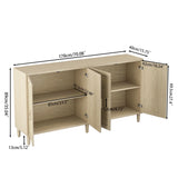 Rattan Buffet Cabinet With Storage, 4 Door Sideboard, Adjustable Shelves - Natural - Furniture Home Direct