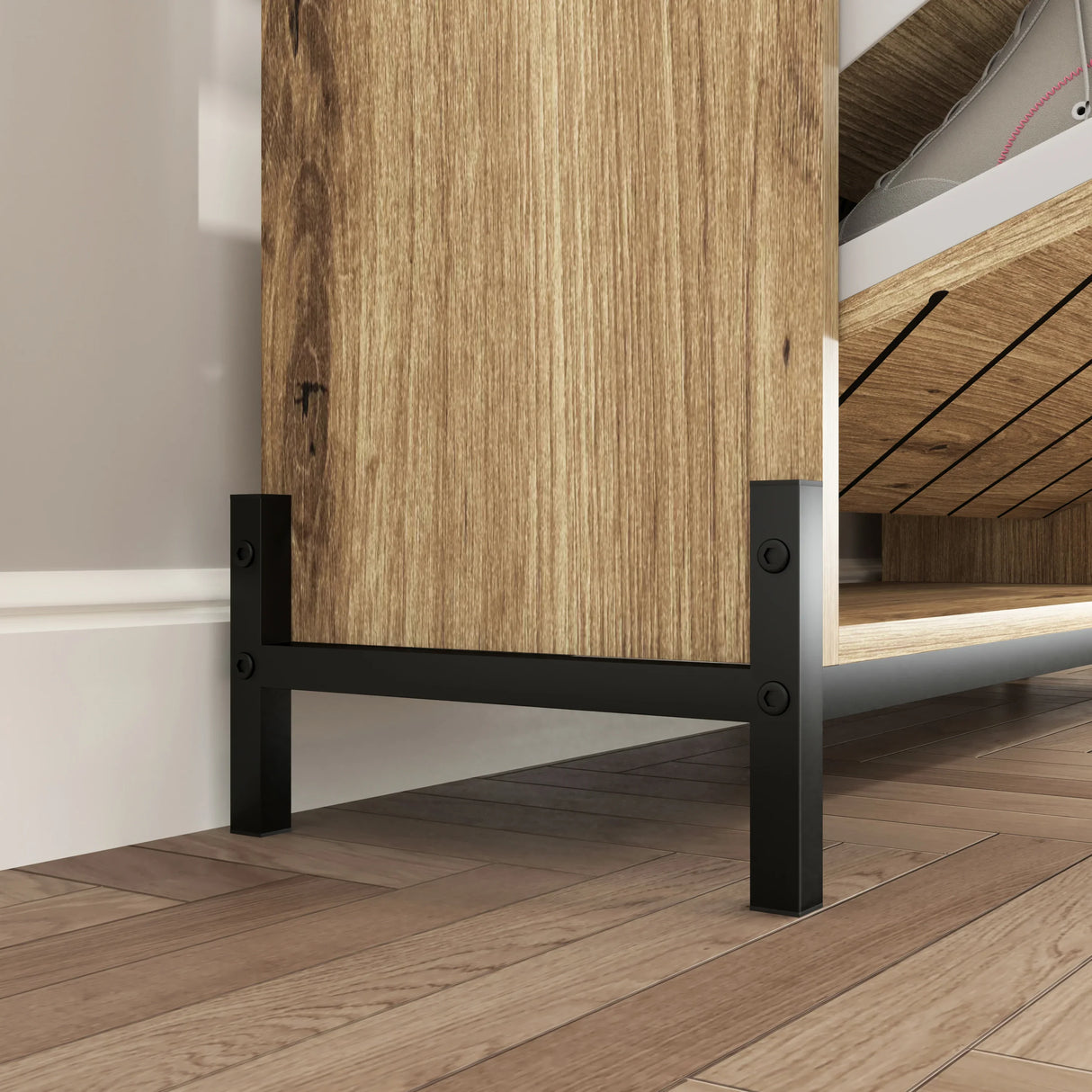 Shoe Cabinet with 3 Flip Drawers & Open Shelves, Modern Entryway Shoe Storage Cabinet Slim, Narrow Hidden Shoe Rack for Heels, Boots, Slippers, Wood Freestanding Shoe Organizer for Entrance - Furniture Home Direct