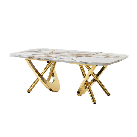 Contemporary Marble Pattern Top Table With Stainless Steel Base - Furniture Home Direct
