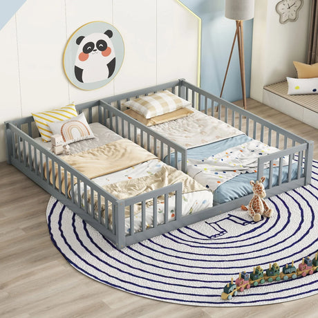 Double Floor Bed With Fence, Guardrails, Without Door - Furniture Home Direct