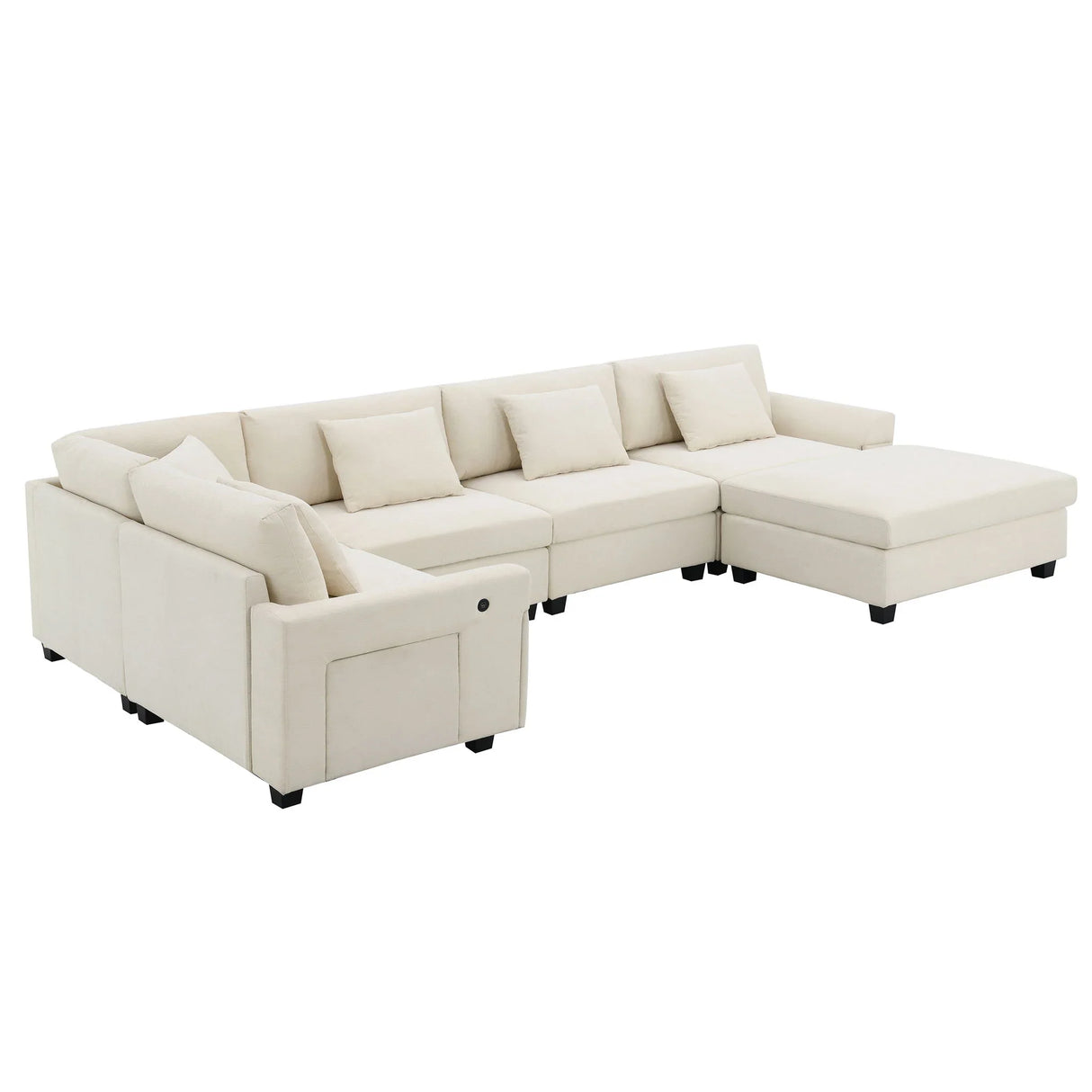 U Shaped Sectional Sofa 6 Seat Couch Set With Oversized Ottoman, Hidden Armrest Storage And Cup Holders USB Charging Ports Wide Seat Sofa - Furniture Home Direct