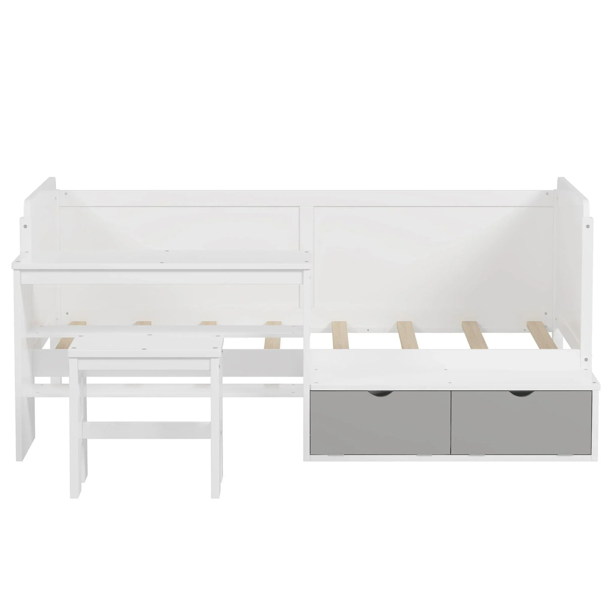 Daybed With Storage Shelves And Lockers, Multi Functional Bed With Study Desk And Matching Stool - Furniture Home Direct