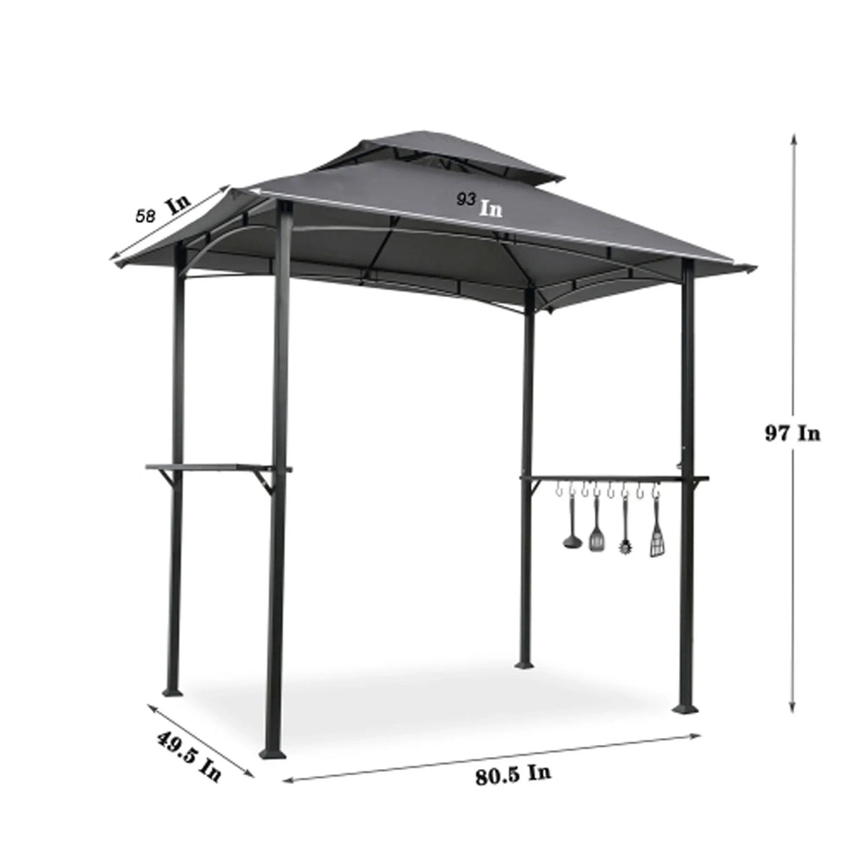 Outdoor Grill Gazebo With Double Tier Soft Top Canopy, Steel Frame, Bar Counters & Hook - Furniture Home Direct