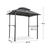 Outdoor Grill Gazebo With Double Tier Soft Top Canopy, Steel Frame, Bar Counters & Hook - Furniture Home Direct