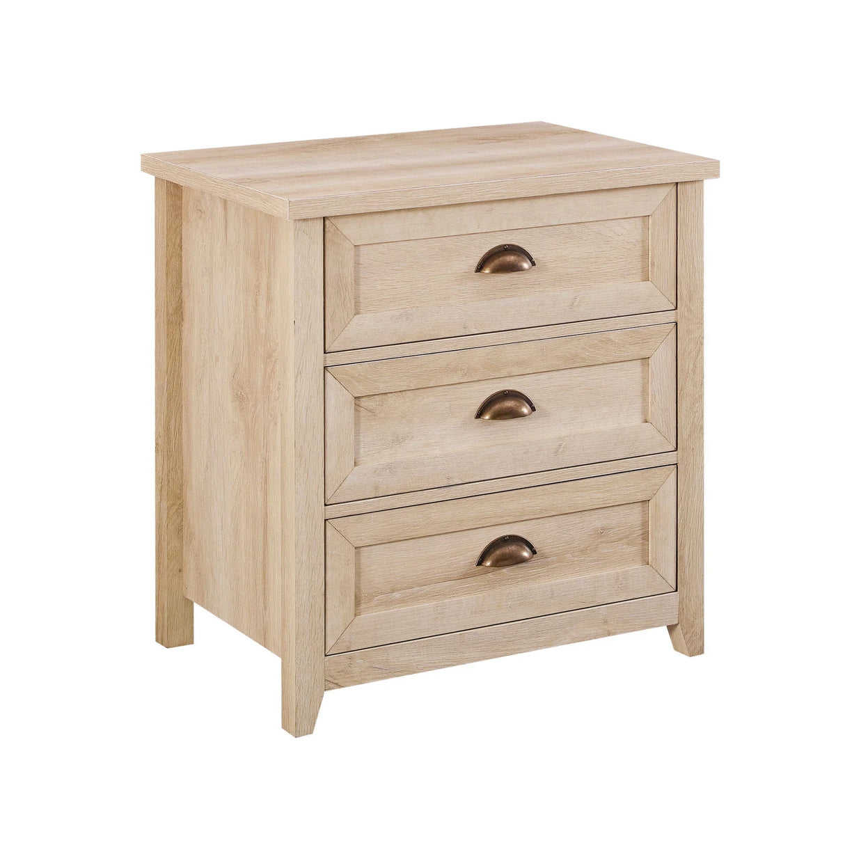 Transitional Farmhouse Framed 3 Drawer Nighstand With Cup Handles - Furniture Home Direct