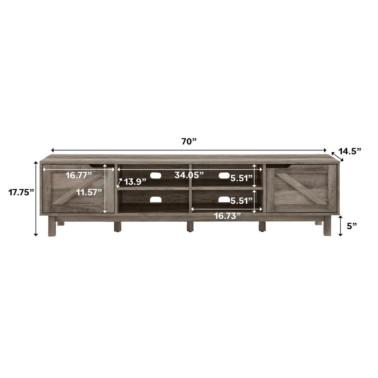 Rustic Barndoor Open-Storage TV Stand For TVs Up To 80" - Furniture Home Direct