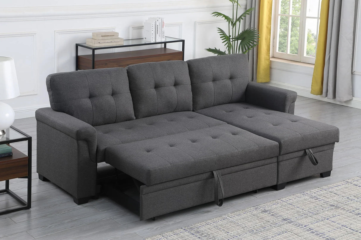 Lucca - Linen Reversible Sleeper Sectional Sofa With Storage Chaise - Furniture Home Direct
