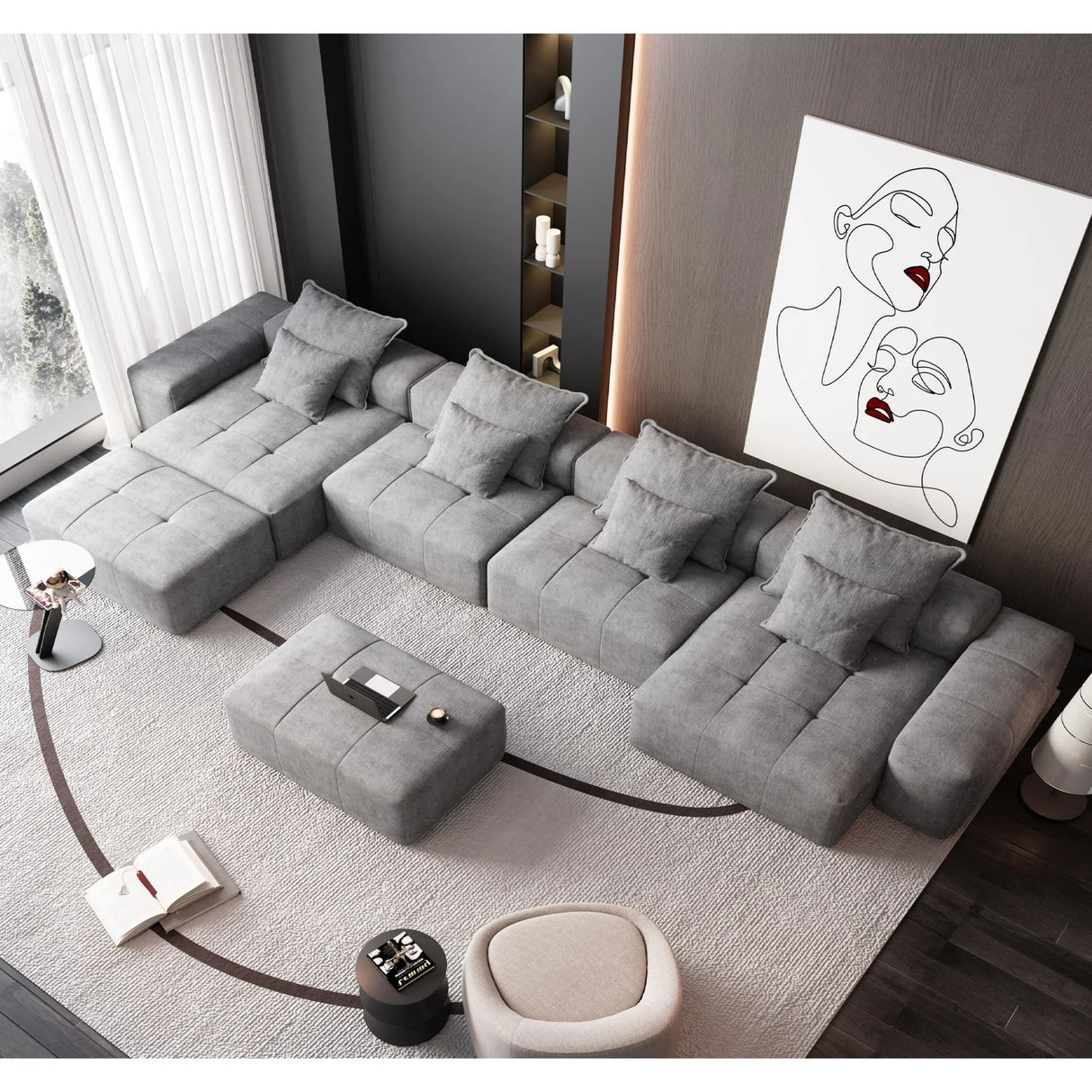 Modern Oversized Diy Combination Modular Sectional Sofa With Pillows - Furniture Home Direct