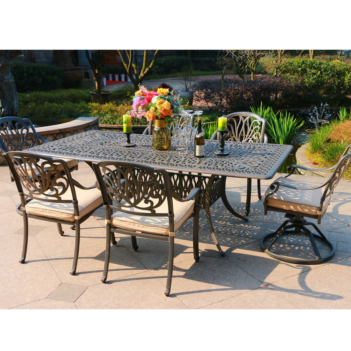 Rectangular Long Dining Set With Sunbrella Cushions - Furniture Home Direct