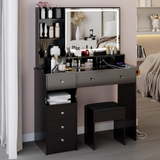 Vanity Desk With Cushioned Stool And Mirror Set Black - Furniture Home Direct