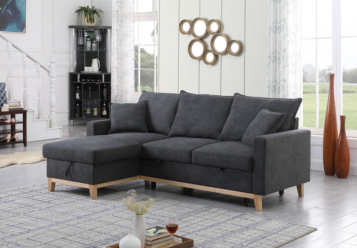 Colton - Woven Reversible Sleeper Sectional Sofa With Storage Chaise - Dark Gray - Furniture Home Direct