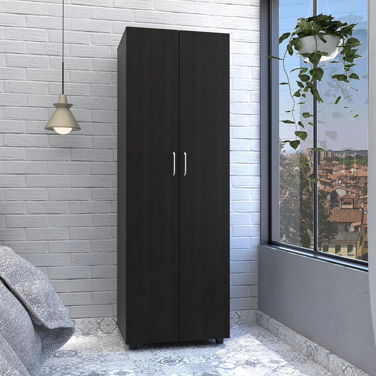Armoire Organiser, Two Shelves, Rod, Double Door Cabinet Armoire - Furniture Home Direct
