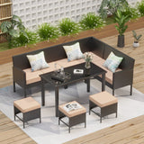 7 Piece Outdoor Furniture Set Waterproof Cushions Glass Table - Furniture Home Direct