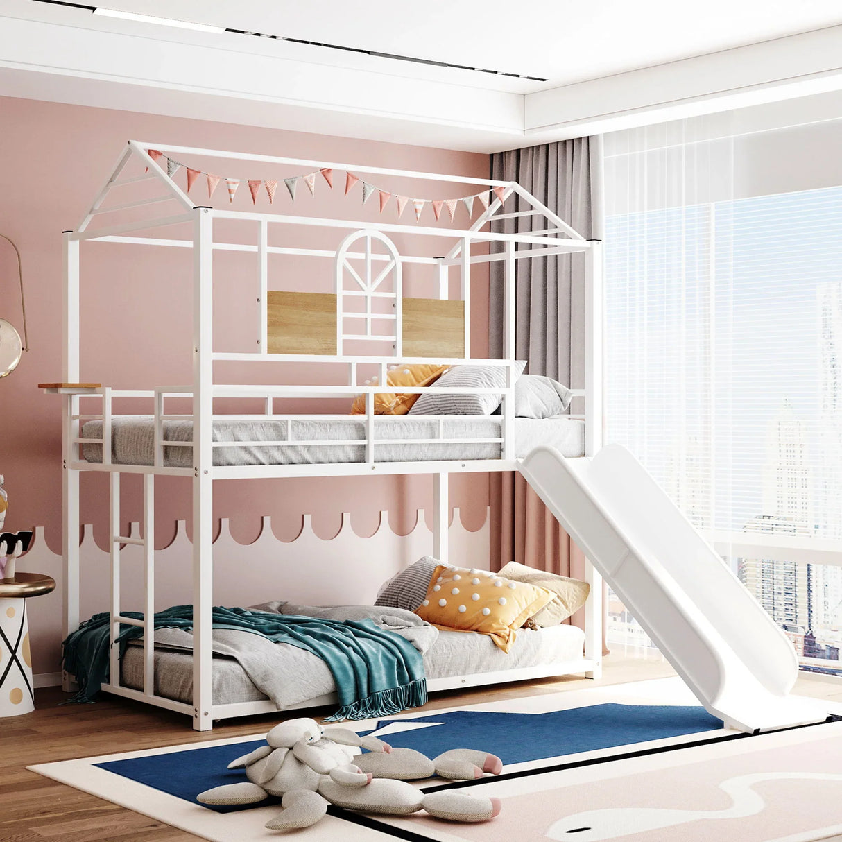 Metal Bunk Bed, Metal Housebed With Slide - Furniture Home Direct